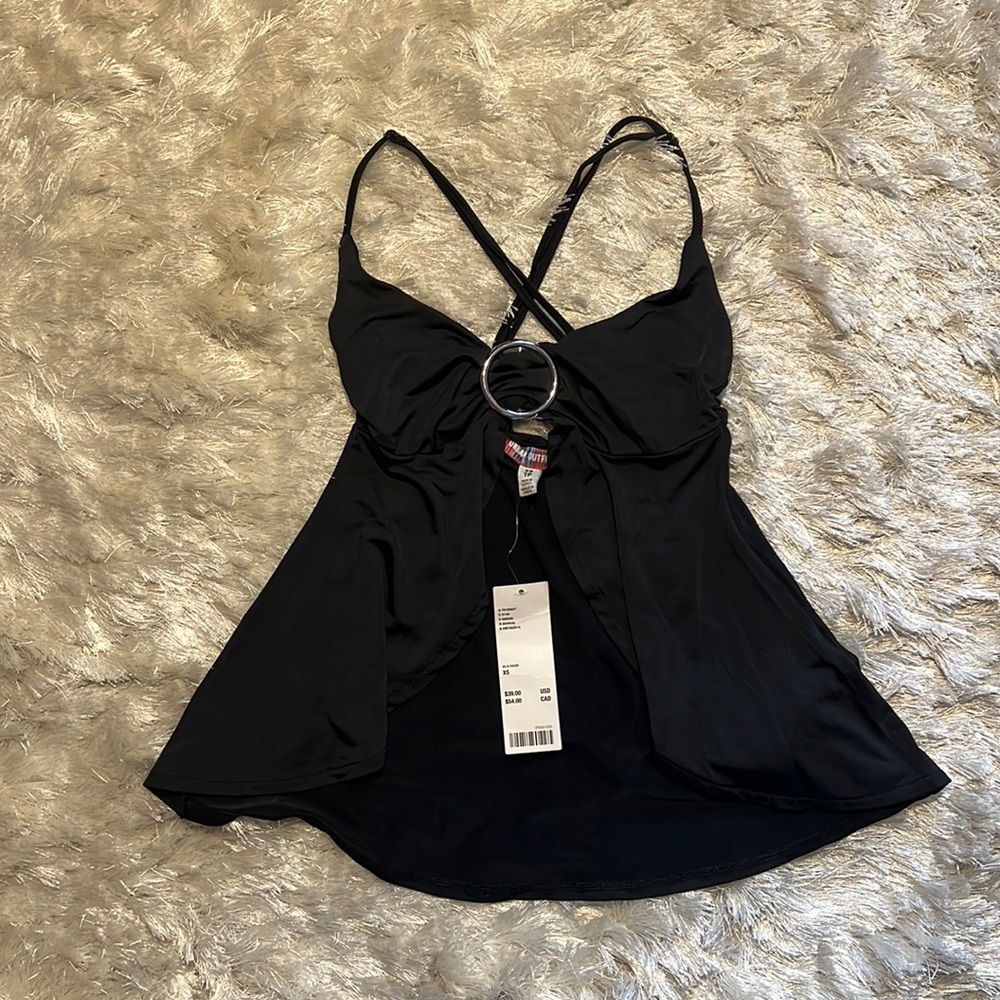 urban outfitters y2k going out top black silver cross back flowy front w/tags
